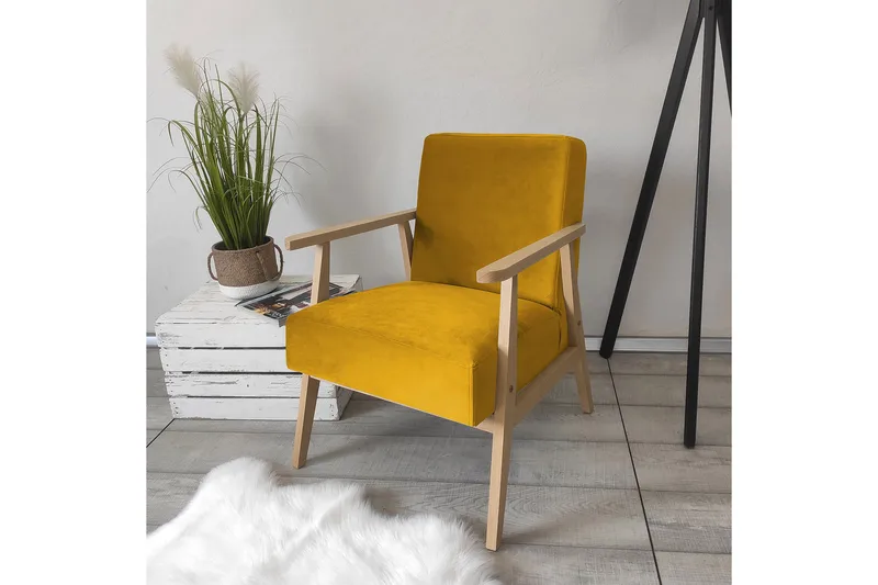 Retro Lenestol - Fløyel/Gul - Møbler - Stoler - Lenestoler - Fløyelslenestol