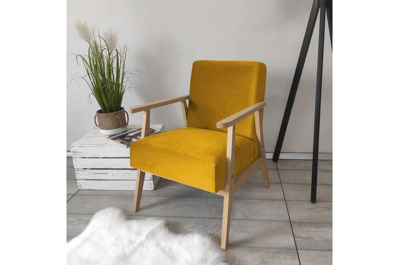 Retro Lenestol - Fløyel/Gul - Møbler - Stoler - Lenestoler