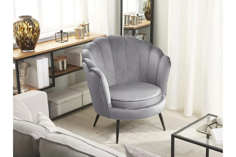 Sarannell Fløyelslenestol - Grå - Møbler - Stoler - Lenestoler - Fløyelslenestol