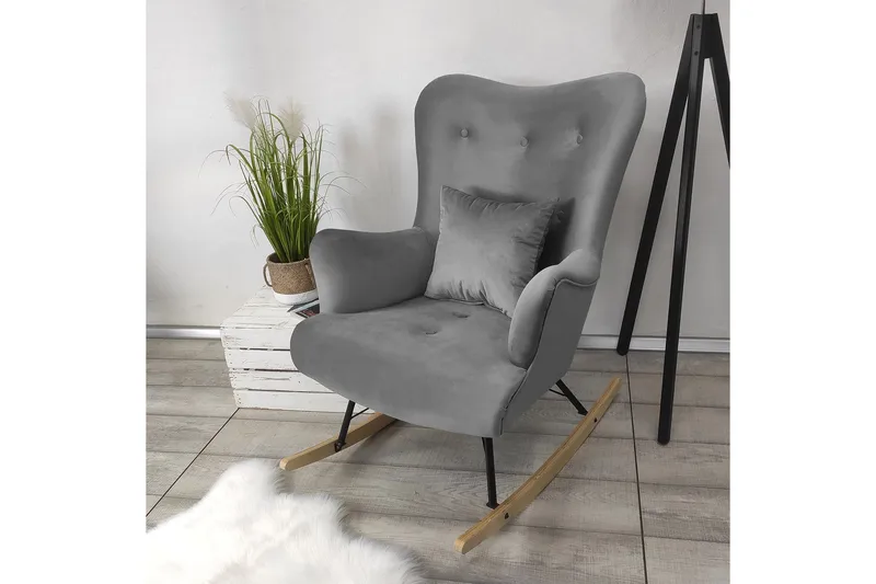 Skandynawski Lenestol - Fløyel/Grå - Møbler - Stoler - Lenestoler - Fløyelslenestol