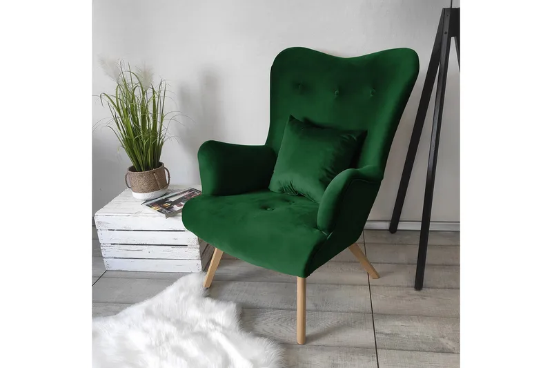 Skandynawski Lenestol - Fløyel/Grønn - Møbler - Stoler - Lenestoler - Fløyelslenestol