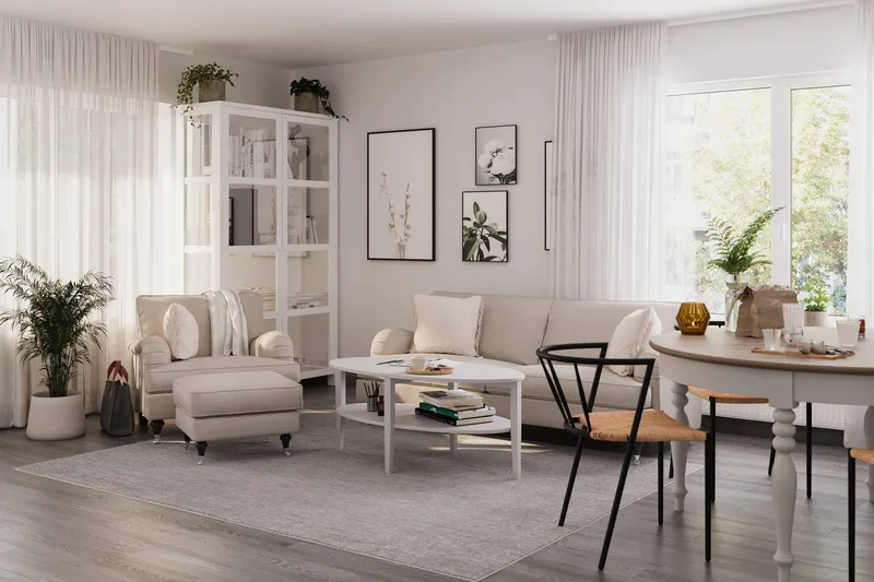 Howard Classic Lenestol med Fotskammel - Beige - Møbler - Stoler - Lenestoler - Lenestol med fotskammel