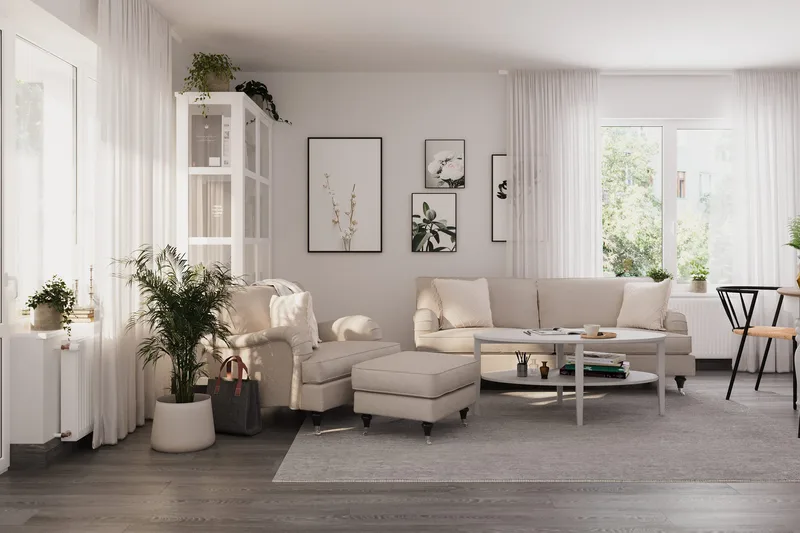 Howard Classic Lenestol med Fotskammel - Beige - Møbler - Stoler - Lenestoler - Lenestol med fotskammel