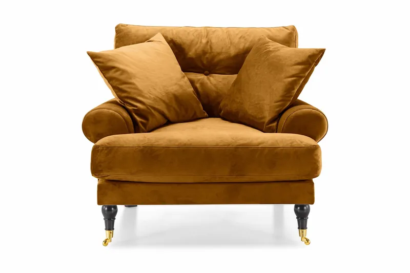 Andrew Lenestol Fløyel - Amber/Messing - Møbler - Stoler - Lenestoler - Fløyelslenestol