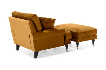 Andrew Lenestol med Fotskammel Fløyel - Amber/Krom - Møbler - Stoler - Lenestoler - Fløyelslenestol