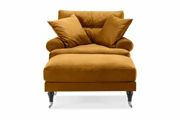 Andrew Lenestol med Fotskammel Fløyel - Amber/Krom - Møbler - Stoler - Lenestoler - Fløyelslenestol