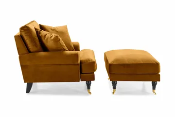 Andrew Lenestol med Fotskammel Fløyel - Amber/Messing - Møbler - Stoler - Lenestoler - Fløyelslenestol