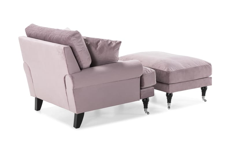 Andrew Lenestol med Fotskammel Fløyel - Lilla/Krom - Møbler - Stoler - Lenestoler - Fløyelslenestol