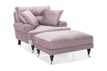 Andrew Lenestol med Fotskammel Fløyel - Lilla/Krom - Møbler - Stoler - Lenestoler - Fløyelslenestol