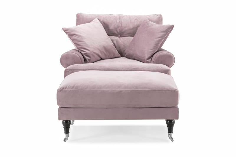 Andrew Lenestol med Fotskammel Fløyel - Lilla/Krom - Møbler - Stoler - Lenestoler - Fløyelslenestol
