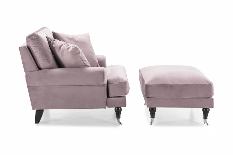 Andrew Lenestol med Fotskammel Fløyel - Lilla/Krom - Møbler - Stoler - Lenestoler - Fløyelslenestol