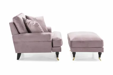 Andrew Lenestol med Fotskammel Fløyel - Lilla/Messing - Møbler - Stoler - Lenestoler - Fløyelslenestol