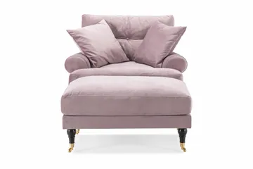 Andrew Lenestol med Fotskammel Fløyel - Lilla/Messing - Møbler - Stoler - Lenestoler - Fløyelslenestol