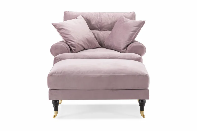 Andrew Lenestol med Fotskammel Fløyel - Lilla/Messing - Møbler - Stoler - Lenestoler - Fløyelslenestol