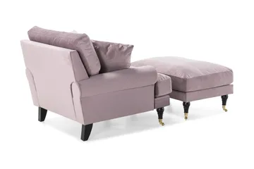 Andrew Lenestol med Fotskammel Fløyel - Lilla/Messing - Møbler - Stoler - Lenestoler - Fløyelslenestol