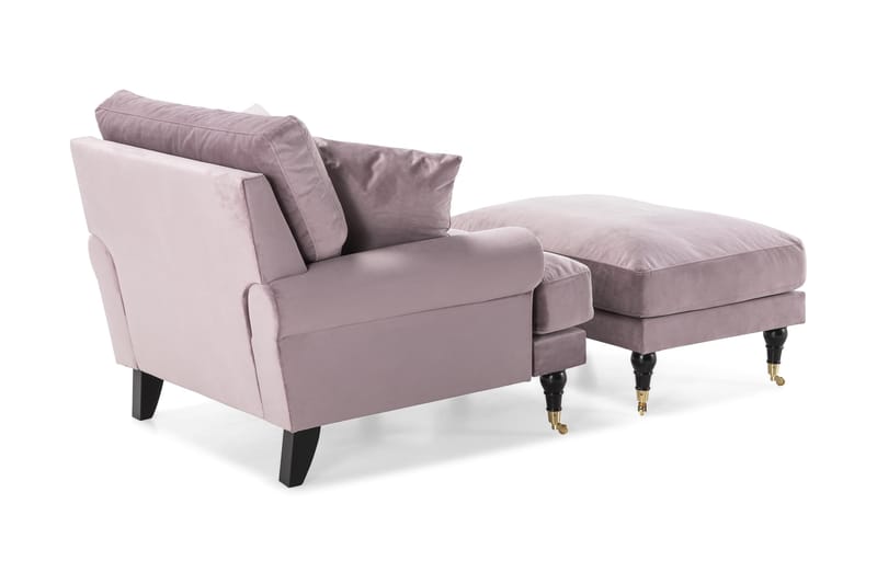 Andrew Lenestol med Fotskammel Fløyel - Lilla/Messing - Møbler - Stoler - Lenestoler - Fløyelslenestol