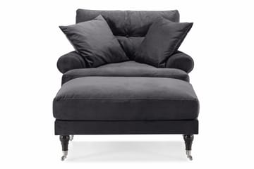 Andrew Lenestol med Fotskammel Fløyel - Mørkegrå/Krom - Møbler - Stoler - Lenestoler - Fløyelslenestol