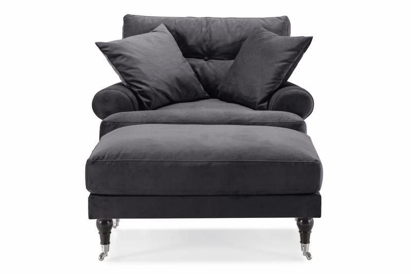 Andrew Lenestol med Fotskammel Fløyel - Mørkegrå/Krom - Møbler - Stoler - Lenestoler - Fløyelslenestol