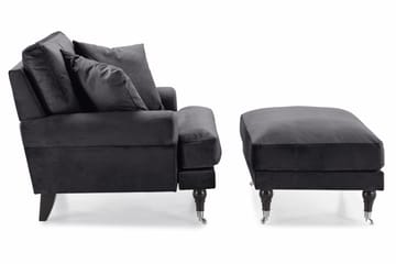 Andrew Lenestol med Fotskammel Fløyel - Mørkegrå/Krom - Møbler - Stoler - Lenestoler - Fløyelslenestol