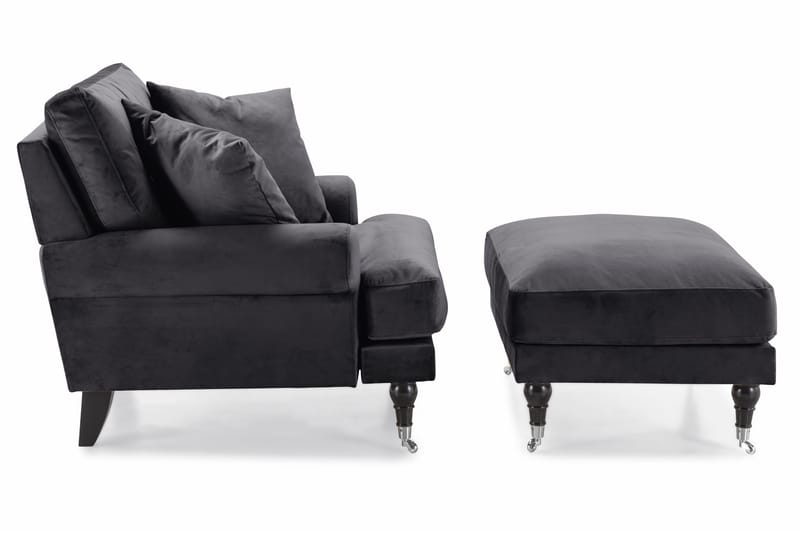 Andrew Lenestol med Fotskammel Fløyel - Mørkegrå/Krom - Møbler - Stoler - Lenestoler - Fløyelslenestol