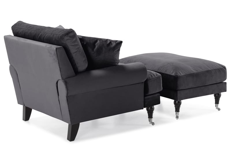 Andrew Lenestol med Fotskammel Fløyel - Mørkegrå/Krom - Møbler - Stoler - Lenestoler - Fløyelslenestol