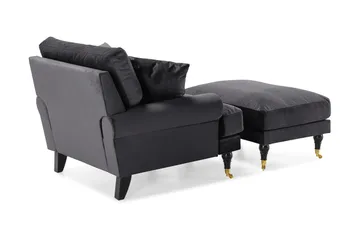 Andrew Lenestol med Fotskammel Fløyel - Mørkegrå/Messing - Møbler - Stoler - Lenestoler - Fløyelslenestol