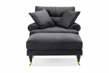 Andrew Lenestol med Fotskammel Fløyel - Mørkegrå/Messing - Møbler - Stoler - Lenestoler - Fløyelslenestol