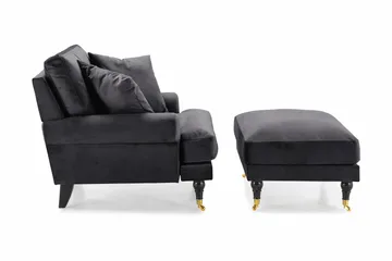 Andrew Lenestol med Fotskammel Fløyel - Mørkegrå/Messing - Møbler - Stoler - Lenestoler - Fløyelslenestol