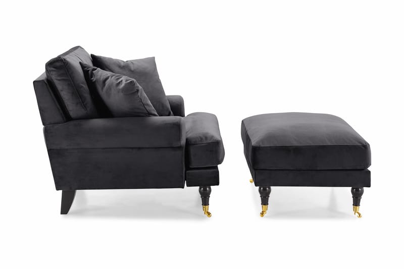 Andrew Lenestol med Fotskammel Fløyel - Mørkegrå/Messing - Møbler - Stoler - Lenestoler - Fløyelslenestol