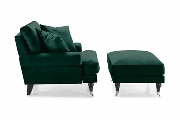 Andrew Lenestol med Fotskammel Fløyel - Mørkegrønn/Krom - Møbler - Stoler - Lenestoler - Fløyelslenestol