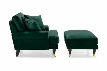 Andrew Lenestol med Fotskammel Fløyel - Mørkegrønn/Messing - Møbler - Stoler - Lenestoler - Fløyelslenestol