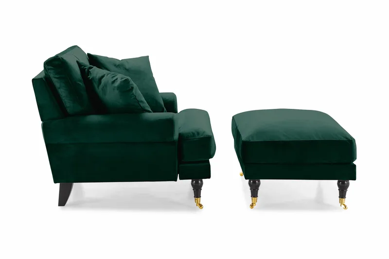 Andrew Lenestol med Fotskammel Fløyel - Mørkegrønn/Messing - Møbler - Stoler - Lenestoler - Fløyelslenestol