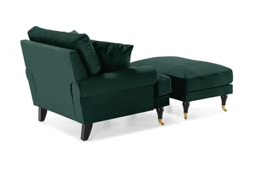 Andrew Lenestol med Fotskammel Fløyel - Mørkegrønn/Messing - Møbler - Stoler - Lenestoler - Fløyelslenestol