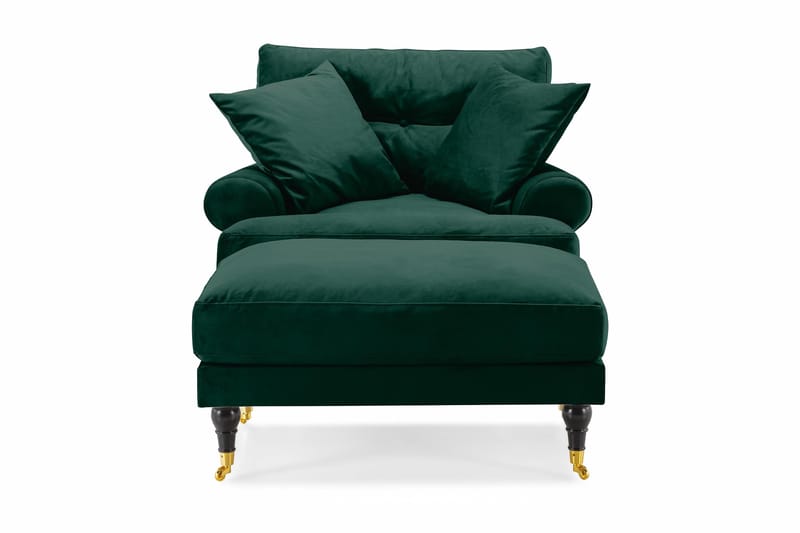 Andrew Lenestol med Fotskammel Fløyel - Mørkegrønn/Messing - Møbler - Stoler - Lenestoler - Fløyelslenestol