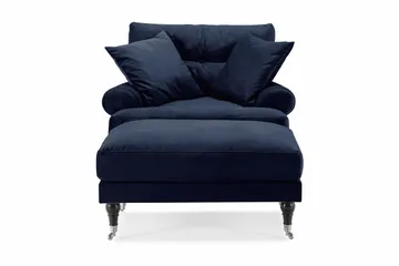 Andrew Lenestol med Fotskammel Fløyel - Midnattsblå/Krom - Møbler - Stoler - Lenestoler - Fløyelslenestol