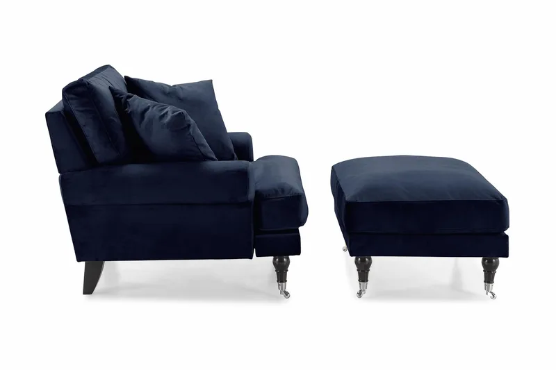 Andrew Lenestol med Fotskammel Fløyel - Midnattsblå/Krom - Møbler - Stoler - Lenestoler - Fløyelslenestol