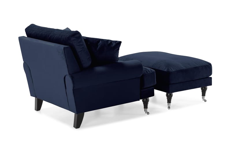 Andrew Lenestol med Fotskammel Fløyel - Midnattsblå/Krom - Møbler - Stoler - Lenestoler - Fløyelslenestol