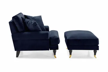 Andrew Lenestol med Fotskammel Fløyel - Midnattsblå/Messing - Møbler - Stoler - Lenestoler - Fløyelslenestol