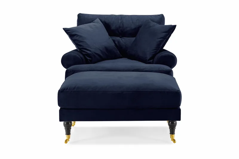 Andrew Lenestol med Fotskammel Fløyel - Midnattsblå/Messing - Møbler - Stoler - Lenestoler - Fløyelslenestol