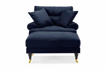 Andrew Lenestol med Fotskammel Fløyel - Midnattsblå/Messing - Møbler - Stoler - Lenestoler - Fløyelslenestol