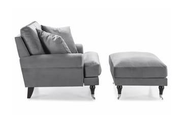 Andrew Lenestol med Fotskammel Fløyel - Sølvgrå/Krom - Møbler - Stoler - Lenestoler - Fløyelslenestol