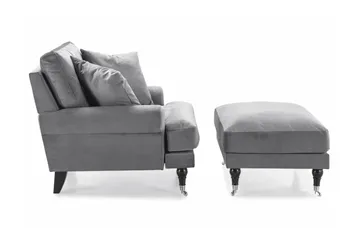 Andrew Lenestol med Fotskammel Fløyel - Sølvgrå/Krom - Møbler - Stoler - Lenestoler - Fløyelslenestol