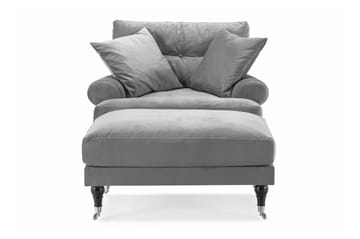 Andrew Lenestol med Fotskammel Fløyel - Sølvgrå/Krom - Møbler - Stoler - Lenestoler - Fløyelslenestol