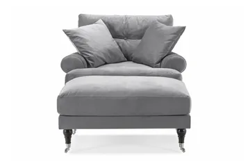 Andrew Lenestol med Fotskammel Fløyel - Sølvgrå/Krom - Møbler - Stoler - Lenestoler - Fløyelslenestol