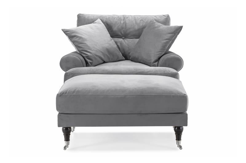 Andrew Lenestol med Fotskammel Fløyel - Sølvgrå/Krom - Møbler - Stoler - Lenestoler - Fløyelslenestol