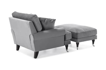 Andrew Lenestol med Fotskammel Fløyel - Sølvgrå/Krom - Møbler - Stoler - Lenestoler - Fløyelslenestol