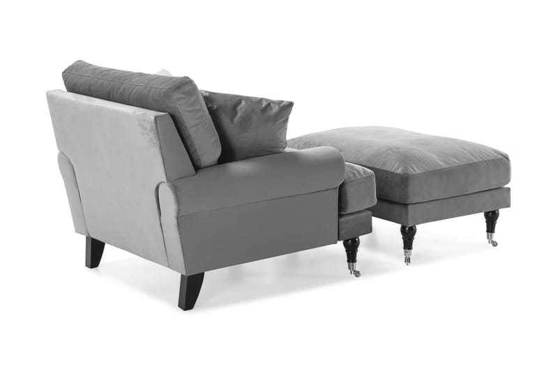 Andrew Lenestol med Fotskammel Fløyel - Sølvgrå/Krom - Møbler - Stoler - Lenestoler - Fløyelslenestol