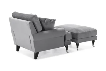 Andrew Lenestol med Fotskammel Fløyel - Sølvgrå/Krom - Møbler - Stoler - Lenestoler - Fløyelslenestol