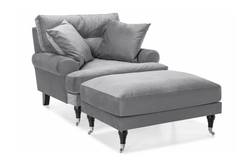 Andrew Lenestol med Fotskammel Fløyel, Sølvgrå/Krom