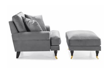 Andrew Lenestol med Fotskammel Fløyel - Sølvgrå/Messing - Møbler - Stoler - Lenestoler - Fløyelslenestol